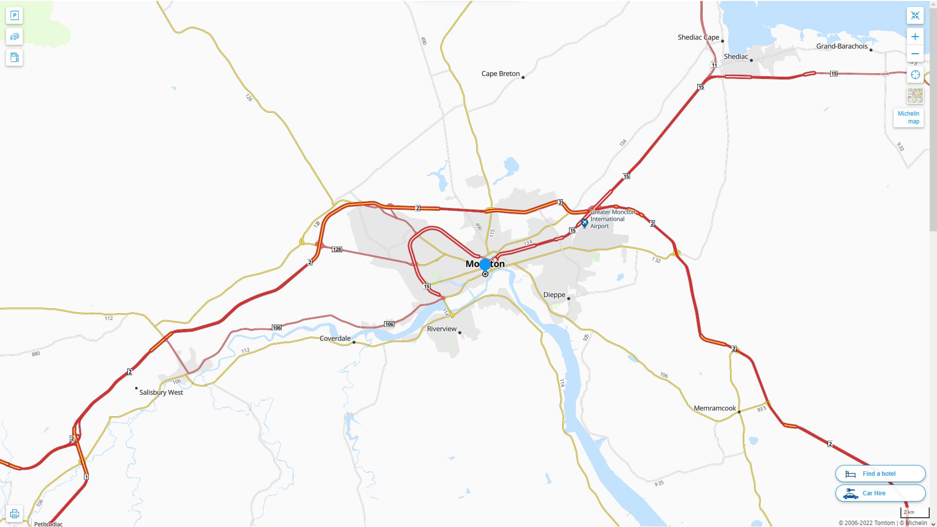Moncton Highway and Road Map